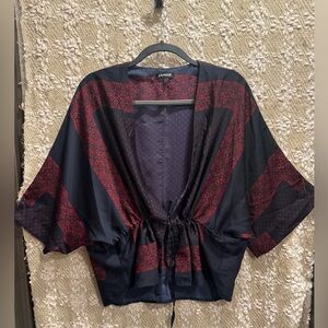 Express Kimono 3/4 Length Sleeve Drawstring Ruched Back Hi-Lo Top Size M